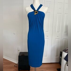 Roberto Cavalli Strapless Blue Dress with Gold Detail